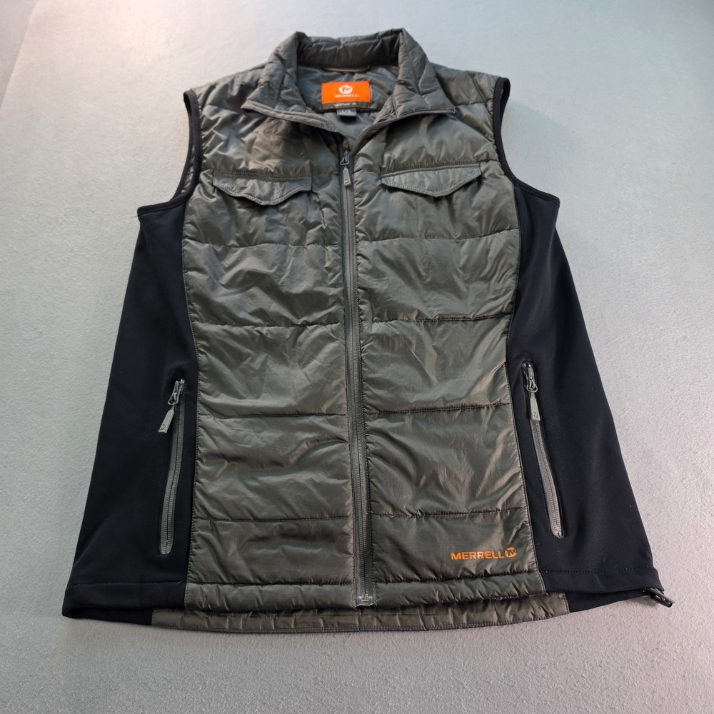 Merrell Mens SelectWarm Dry Puffer Vest Gray Black Hybrid Insulated Large